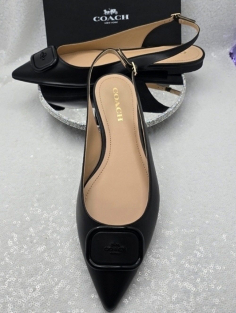 Coach Veda Class Slingback Flats Black Leather Women's 10